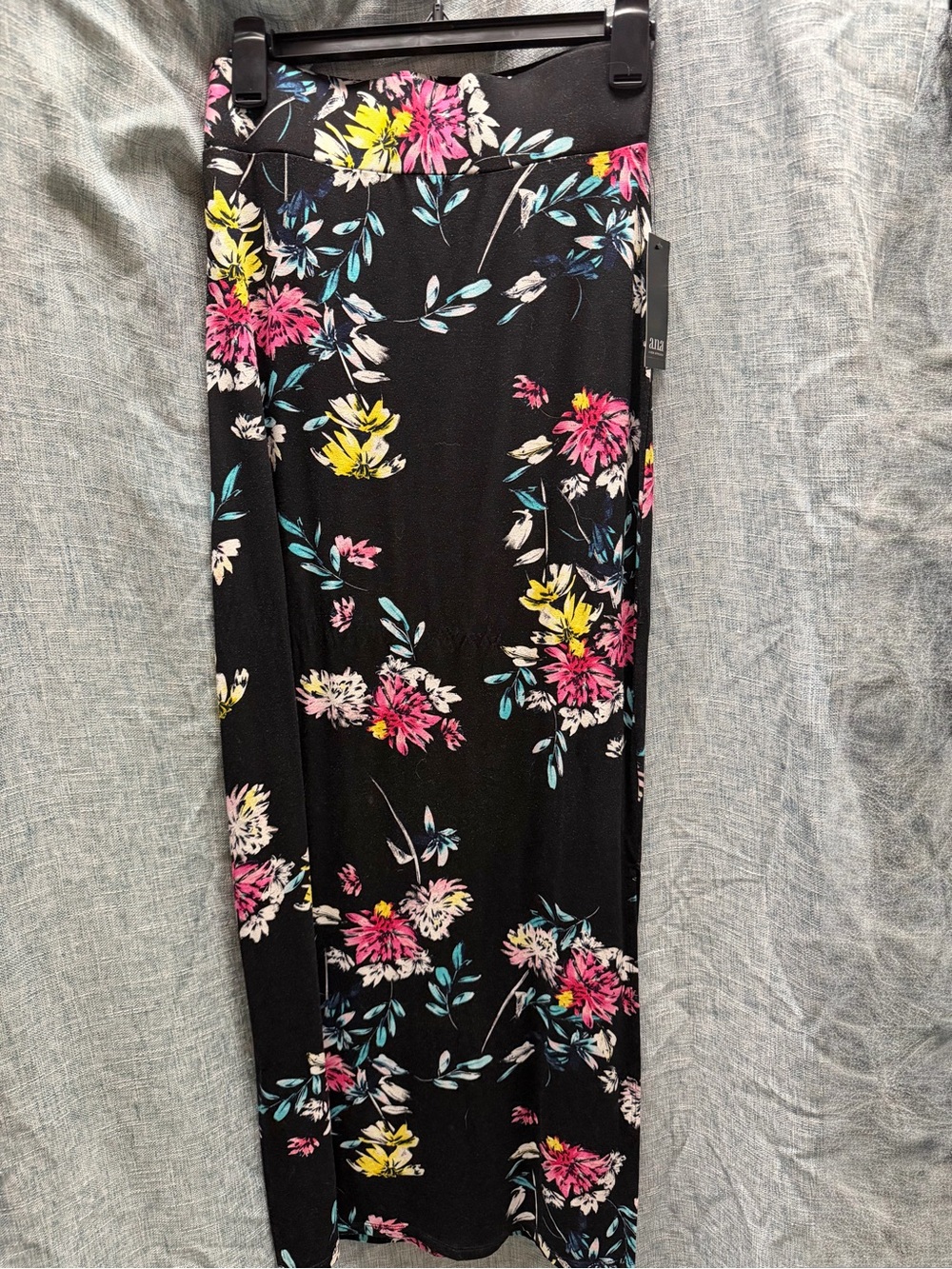 Anna Black Maxi Skirt with Pink, Yellow & Teal Floral Pattern